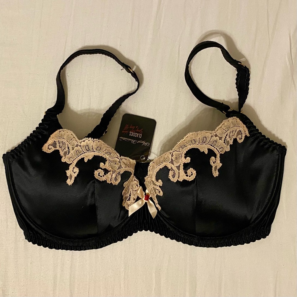 Agent Provocateur Black Silk Bra with Cream Lace